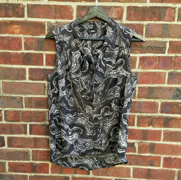 Black and White with Front Tie Sleeveless Blouse