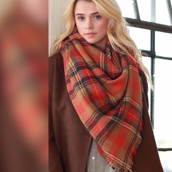Accessories - 💞CLEARANCE💞 Orange Plaid Blanket Scarf  #11