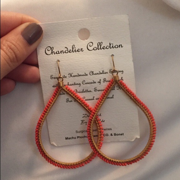 Coral Handmade Chandelier Earrings (never worn)