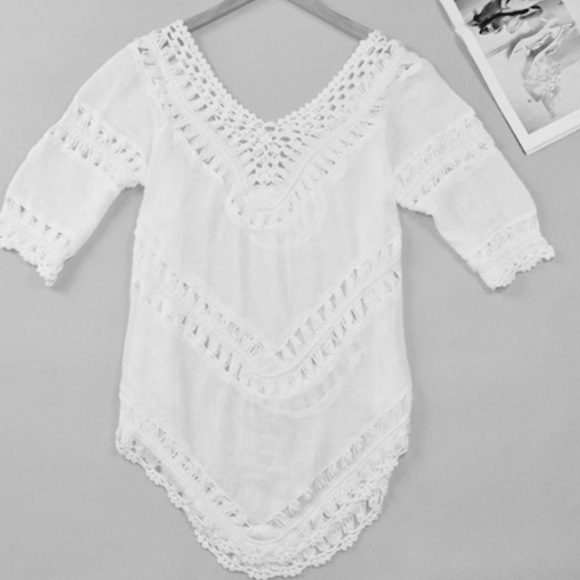 White Crotchet Boho Beach Top "One Size Fits Most" - Picture 3 of 8