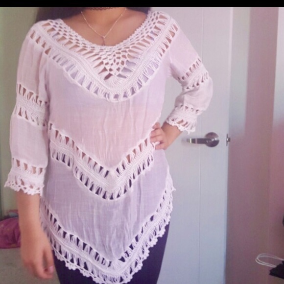 White Crotchet Boho Beach Top "One Size Fits Most" - Picture 4 of 8