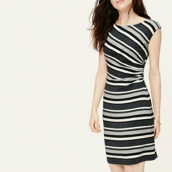 Loft Striped Side Gathered Dress