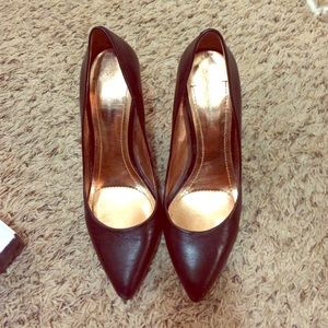 black leather BCBG heels