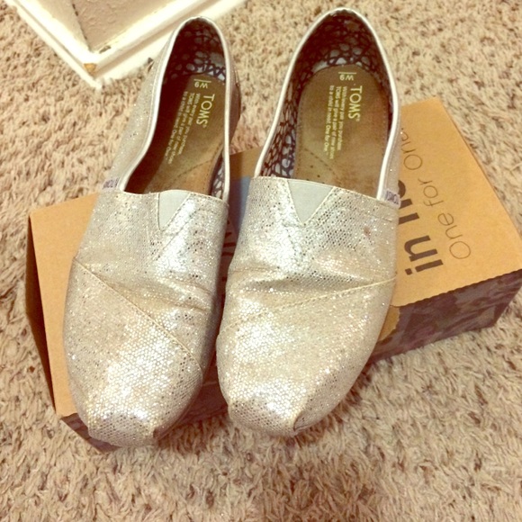 silver glitter TOMS