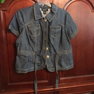 Denim belted short sleeve jacket