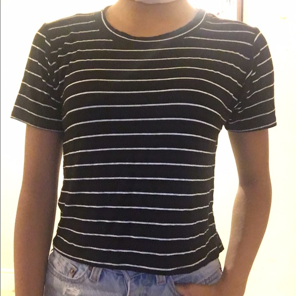 Brandy Melville black and white striped t-shirt