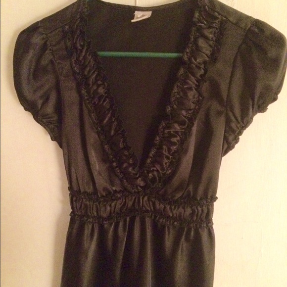 Black satin v neck top