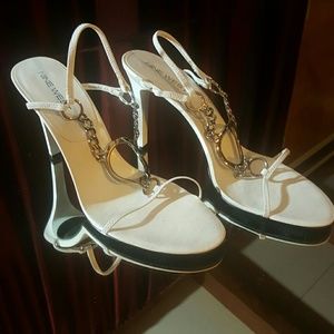White and silver Nine West heels