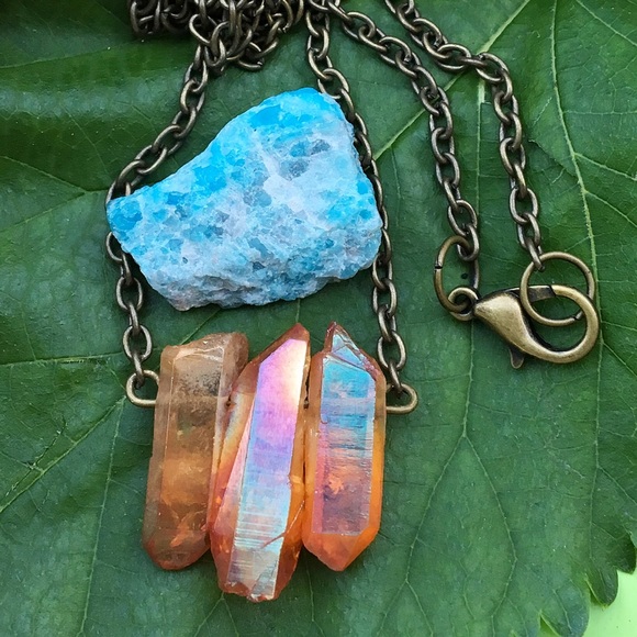 Orange Aura Quartz crystal necklace handmade ❤️