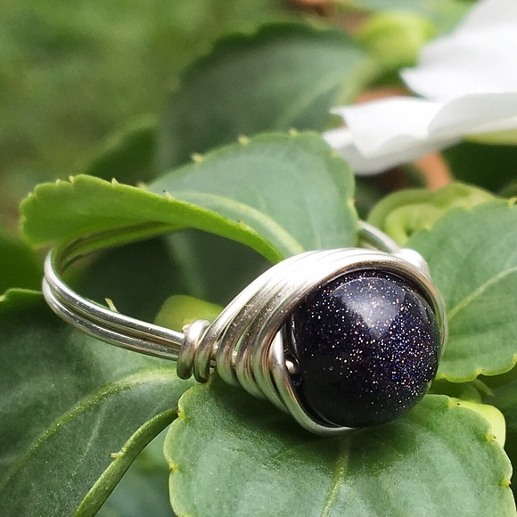 Sterling plated Blue Goldstone ring made any size✨ - Picture 2 of 3