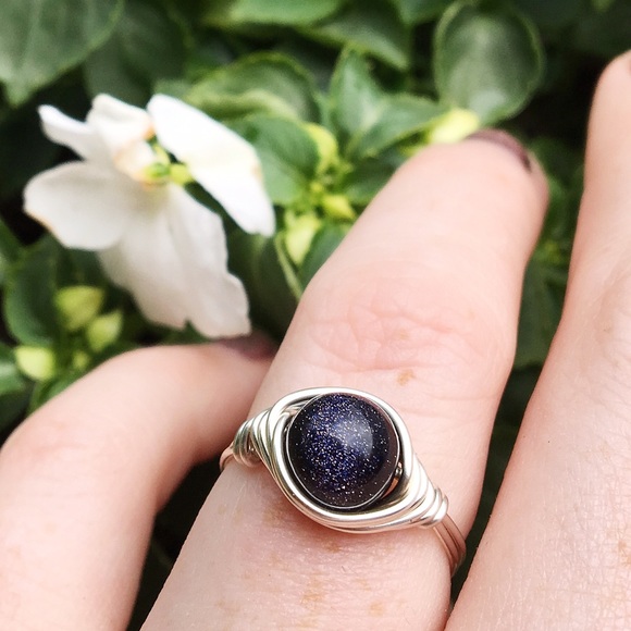 Sterling plated Blue Goldstone ring made any size✨ - Picture 3 of 3