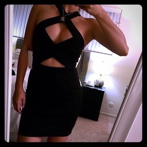 Sexy black strappy cutout mini party dress bodycon