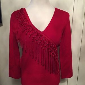 Cache red fringe sweater