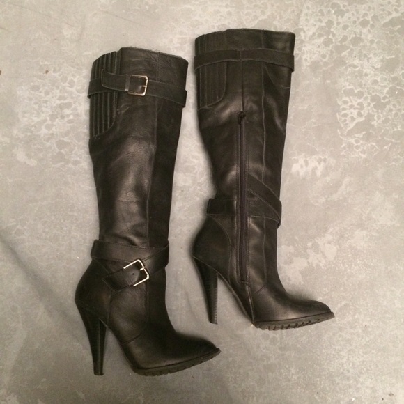 Aldo Shoes - ALDO: Genuine leather black buckle knee high boots