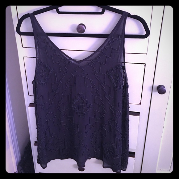 True Religion black tank with black beaded design