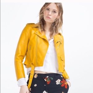 ZARA faux leather yellow/gold moto leather jacket