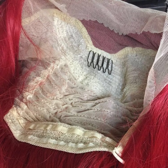 Red synthetic lace front wig main image 4