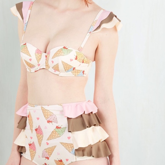 Retro High waist ice cream bikini, XS Fits A-B cup - Picture 3 of 3