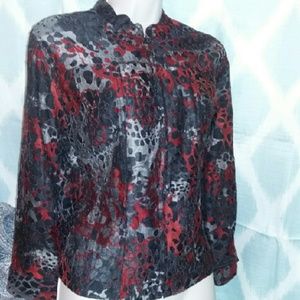 Ruby Rd semi sheer red and black zip front blazer