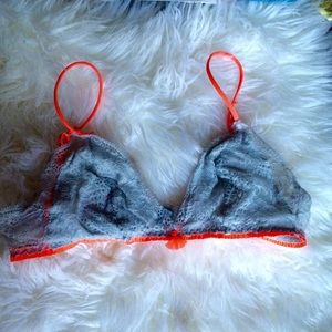Eberjey ice blue and electric orange lace bralette
