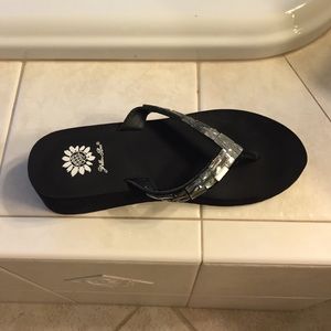 Yellow box wedge flip flop