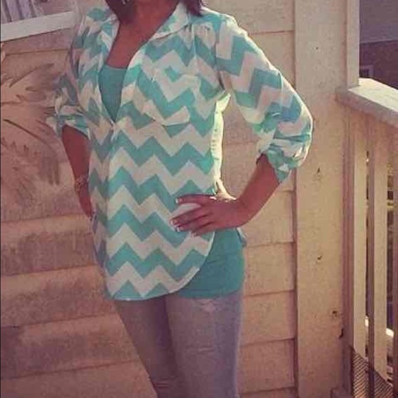 Mint and white Chevron Tunic -Medium