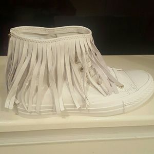 Womens Leather Fringe Sneakers