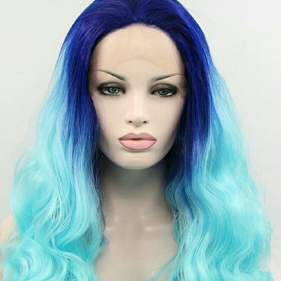 Lace front handmade blue ombre curly wig