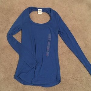 2 VICTORIA SECRET SHIRTS BLUE AND GREY OPEN BACK