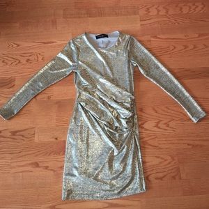 Akira gold body hugging ruched dress