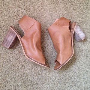 Tan leather peep toe booties