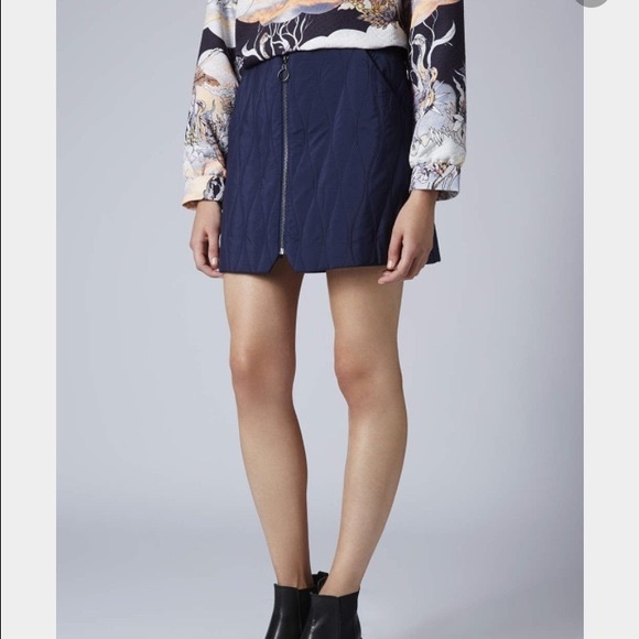 Topshop Quilted Navy Mini Skirt
