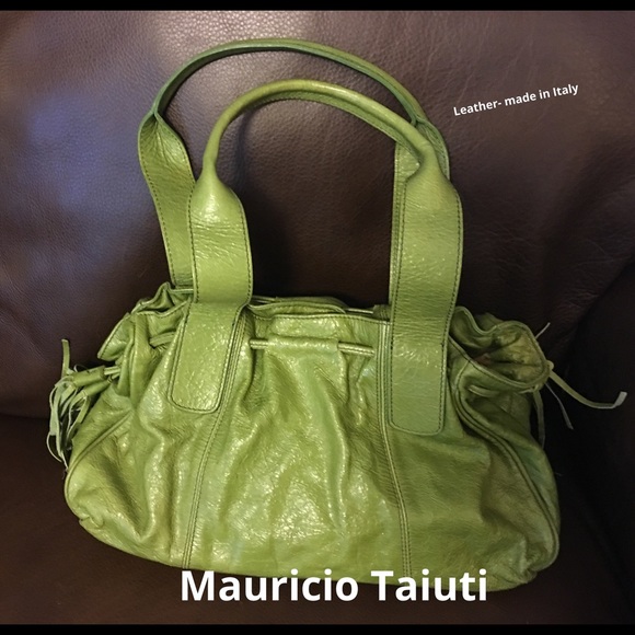 Green leather handbag