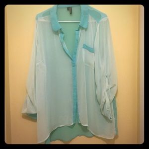 Maurice's Plus chiffon button down teal/seafoam 1