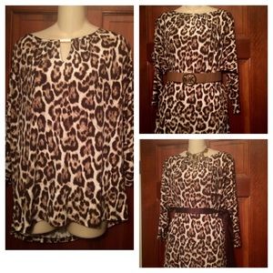 Michael Kors Open Keyhole Leopard Split Sleeve Top