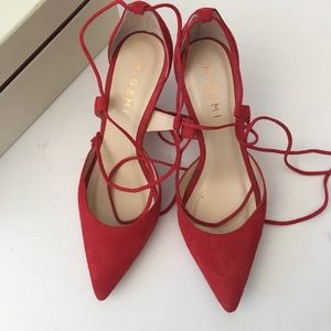 M. gemi red suede lace up pumps