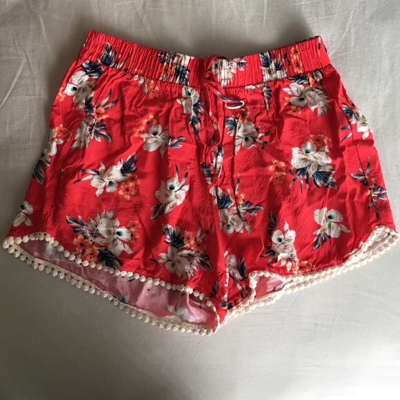 Hollister Red Floral Pattern Shorts