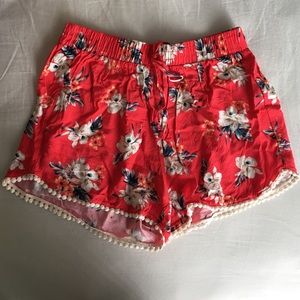 Hollister Red Floral Pattern Shorts