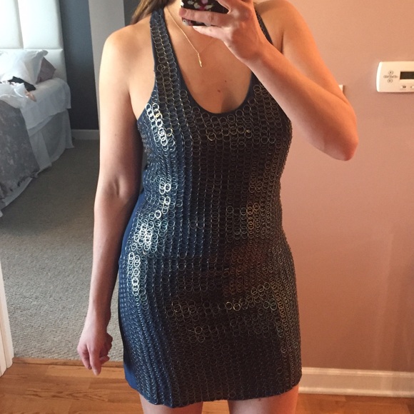 NWT Marine Blue & Silver Mini Dress - Picture 1 of 4