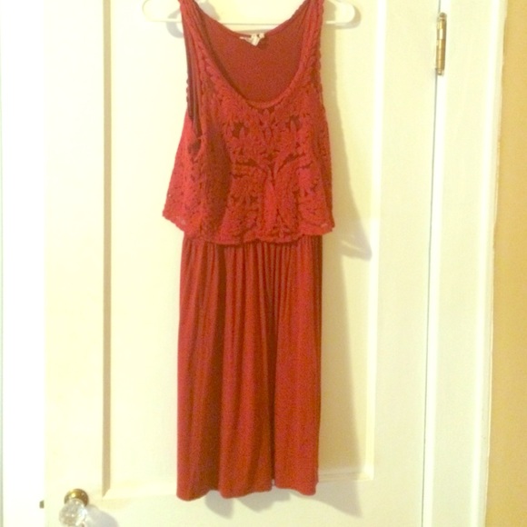 Anthropologie red lace and jersey dress size xs