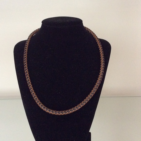 Genuine Leather Black/Tan Braided Necklace - Picture 2 of 3