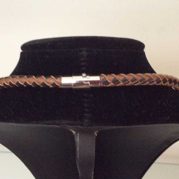 Genuine Leather Black/Tan Braided Necklace - Picture 3 of 3