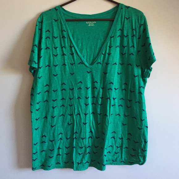 Green and Navy V Neck Tee