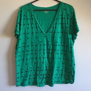 Green and Navy V Neck Tee