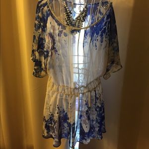 Blue and creamy white, flowy Loft blouse