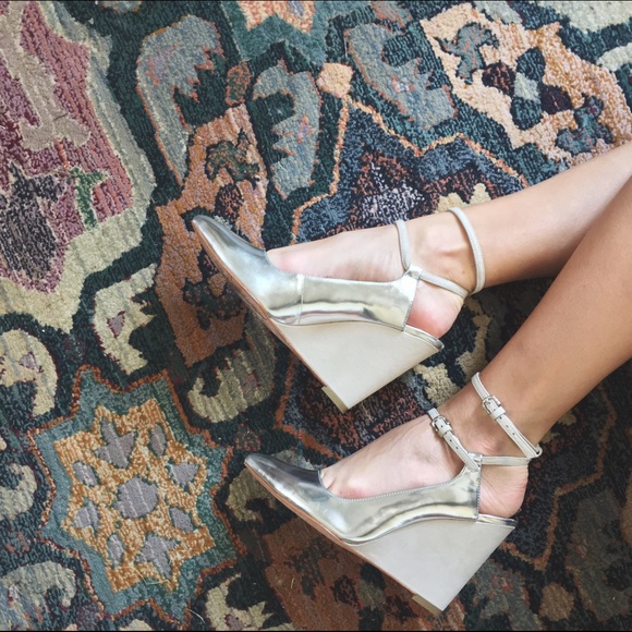 Coach Ollie wedges in mirror metallic silver