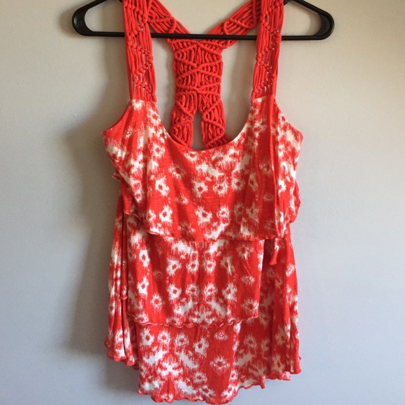 Red and White Ruffle Tank Top
