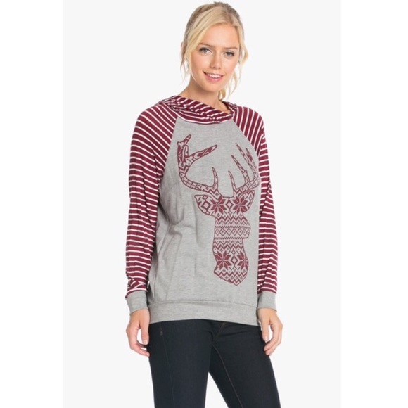 Red Striped Reindeer Top - Picture 2 of 4