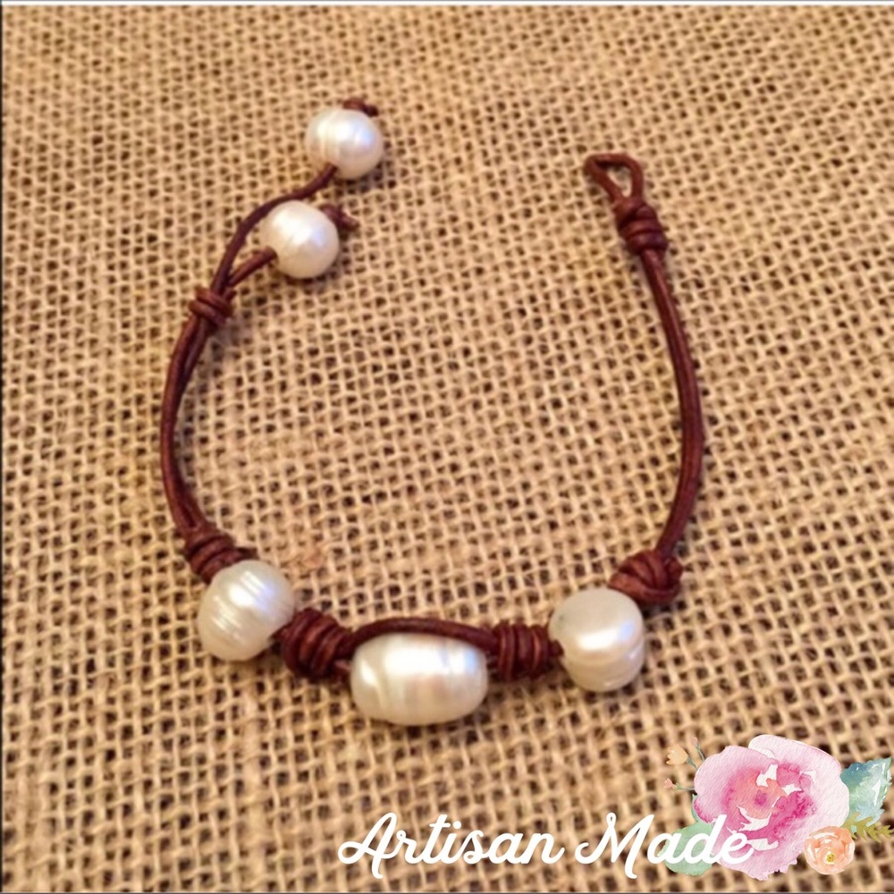 NEW Leather Pearl Boho Knot Bracelet