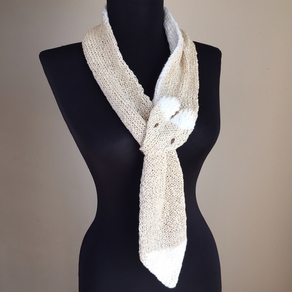 •HP!• Fox Stole Scarf in Beige v1.1 Knitted Ascot 40" - Picture 2 of 5